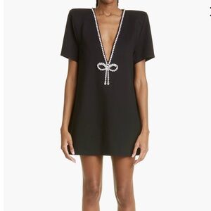 Area Crystal Bow V-Neck Ponte Knit T-Shirt Minidress medium